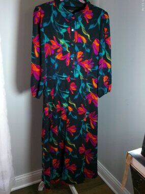 TAHARI ASL NWOT Long Slve Collared 1/2 Button-Up Abstract Floral Midi Dress 12